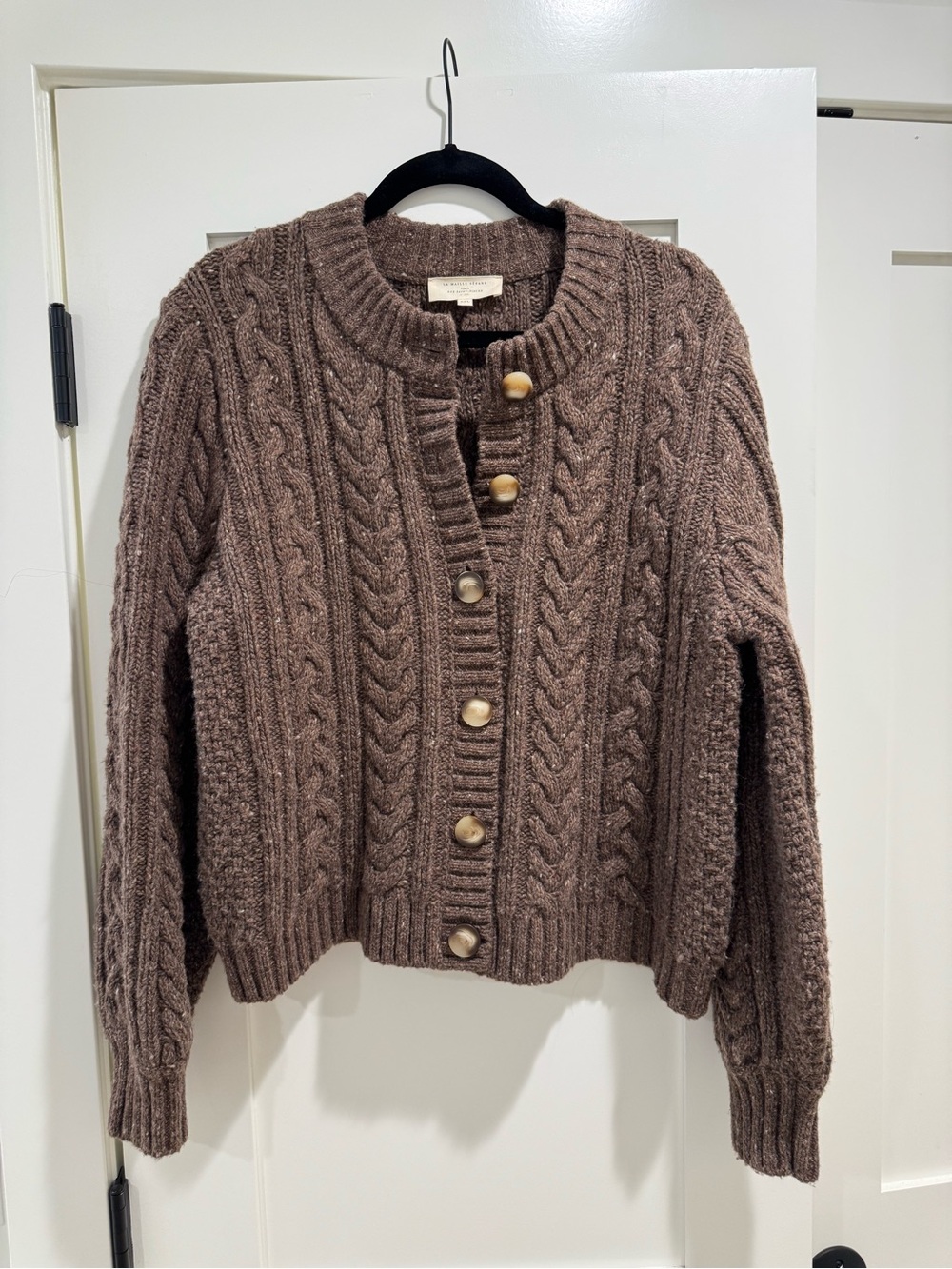Zesané Chunky Cable Knit Button-Up Sweater Cardigan - Brown